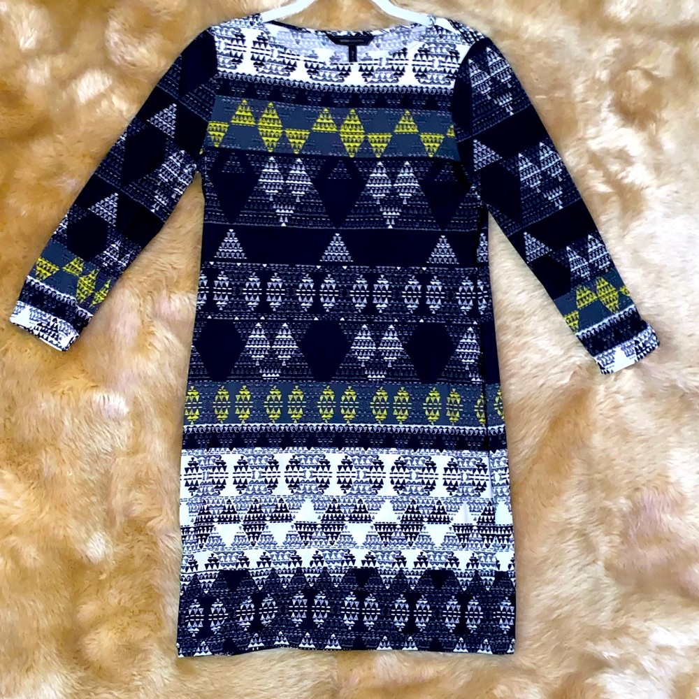 BCBG Maxazria Black, Yellow, and Gray Shift Dress